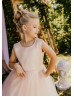 Peach Pink Sequin Tulle V Back Flower Girl Dress